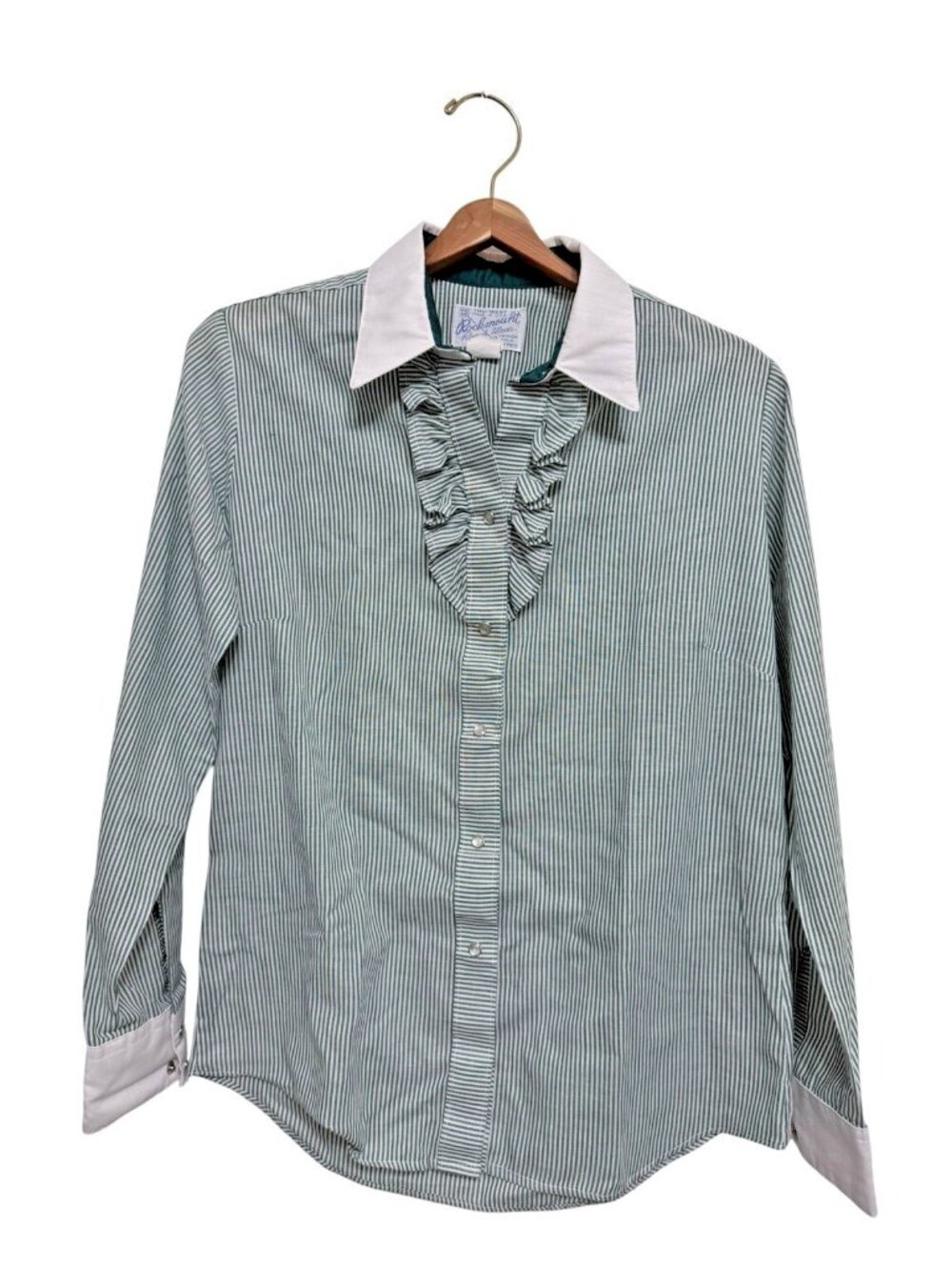 Rockmount Ranch Wear Women's Size 36 Green White Stripe Fitted Western Shirt USA